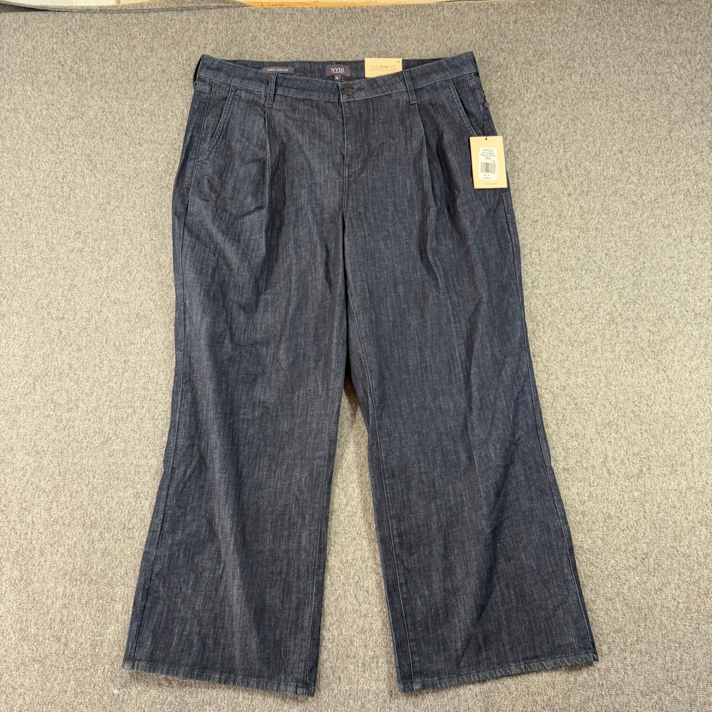 NWT NYDJ Teresa Wide Leg Ankle Pleated Jeans Dark Rinse Blue‎ Size 16